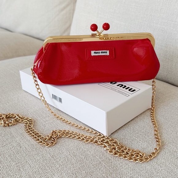 Miu Miu Handbags - Miu Miu Beauty Red Patent Bag with Chain